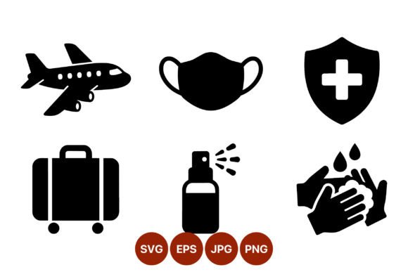 Airplane Face Mask Medical Shield Icons