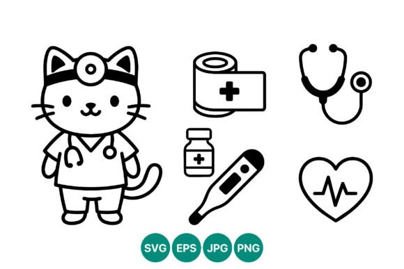 Cat Doctor Medical Icon Vector