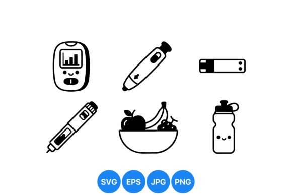 Diabetes Care Medical Icons Set