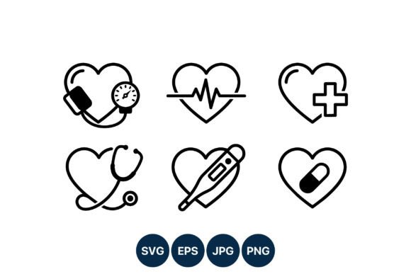 Medical Heart Icon Set Black and White