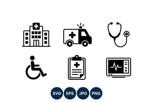Medical Hospital Ambulance Icons Black