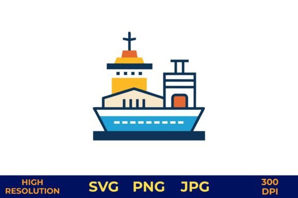 Medical Ship Icon with Red Cross Vector