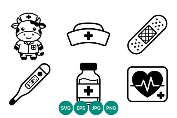 Nurse Cow Cartoon Vector Icons