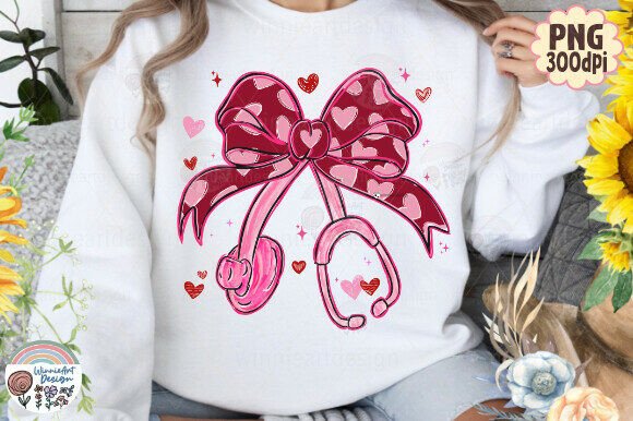 Nurse Valentine Stethoscope Bow Hearts