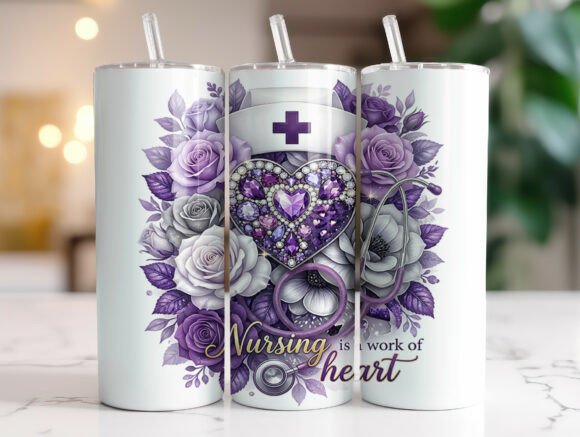 Purple Nurse Heart 20oz Tumbler Wrap PNG