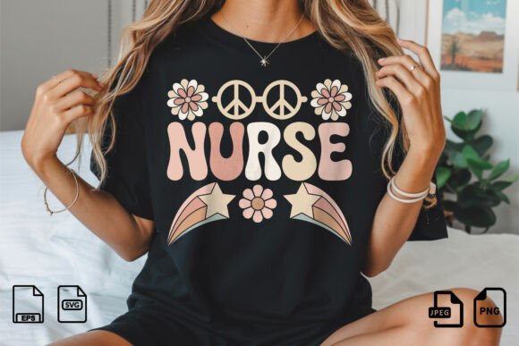 Retro Nurse Peace Flower Design